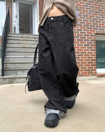 American Made Non-Fade Roll-Up Pocket Wide Denim Long Pants